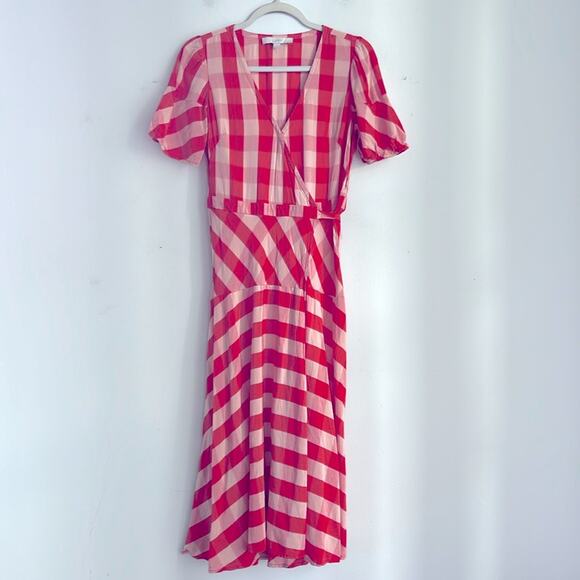 LOFT picnic plaid short sleeve fit & flared wrap dress sz 2 - Picture 1 of 10